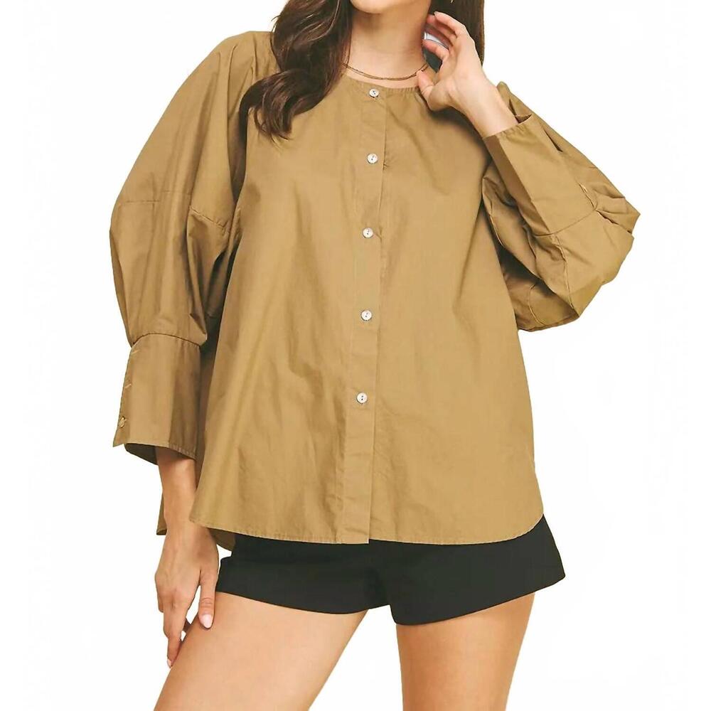 NEW PINCH chloe button down top in khaki